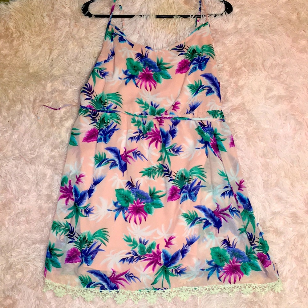 INSPIRED HEARTS , medium, pink dress, purple,blue,green flowers & white 🌴